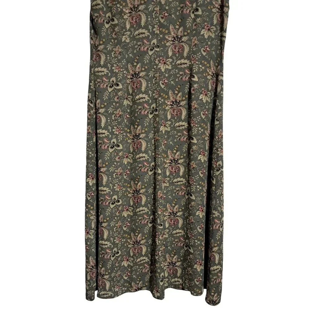 Charter Club Floral Button Front Dress Women Size 12 Olive Green Pleated Midi‎
